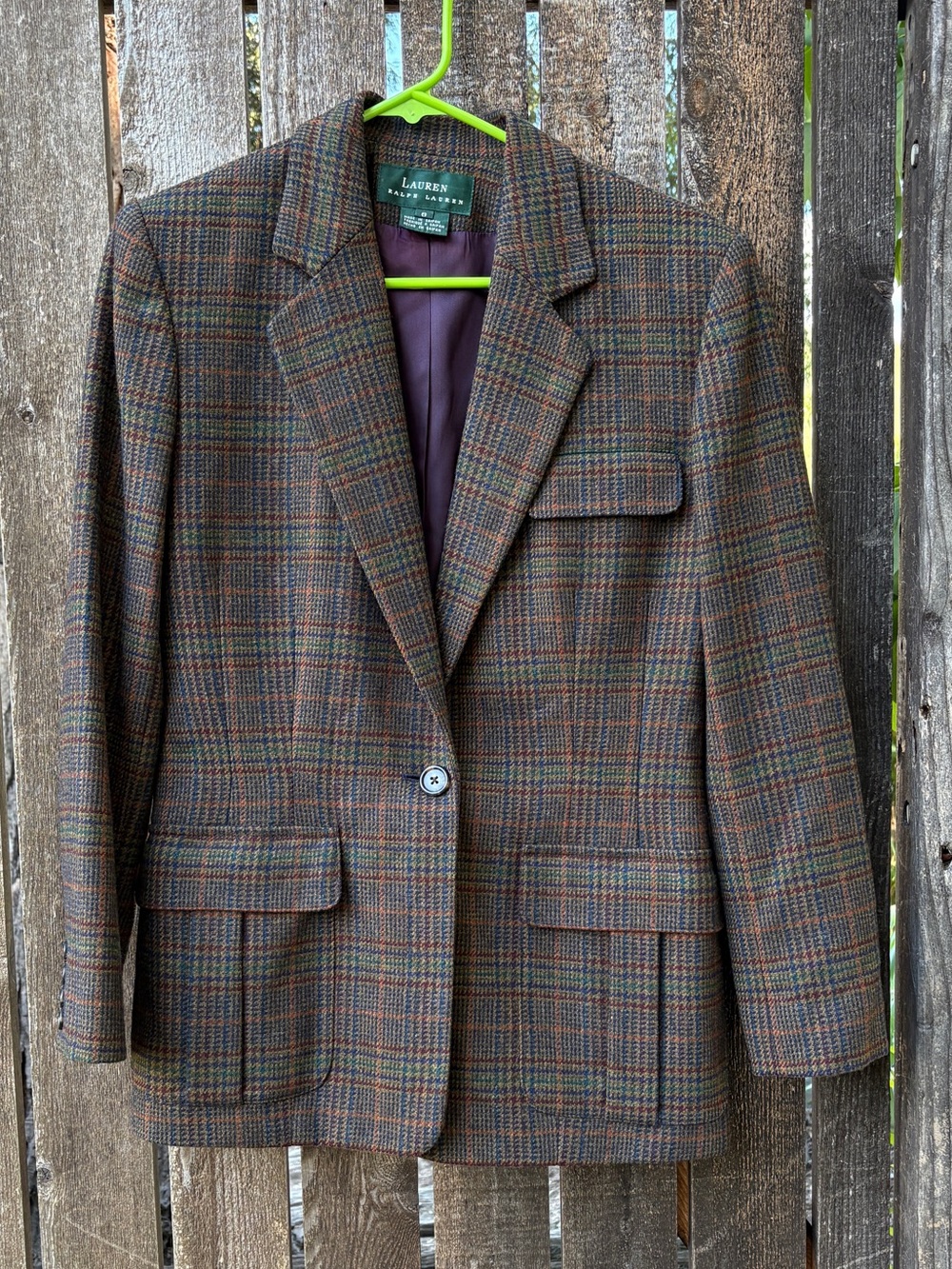 Lauren Ralph Lauren Wm’s Vintage Plaid Tweed Lambswool Riding Blazer In Sz 6